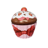 Plechová dóza v tvare sladkého cupcake s jahodami.