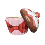 Plechová dóza v tvare sladkého cupcake s jahodami.