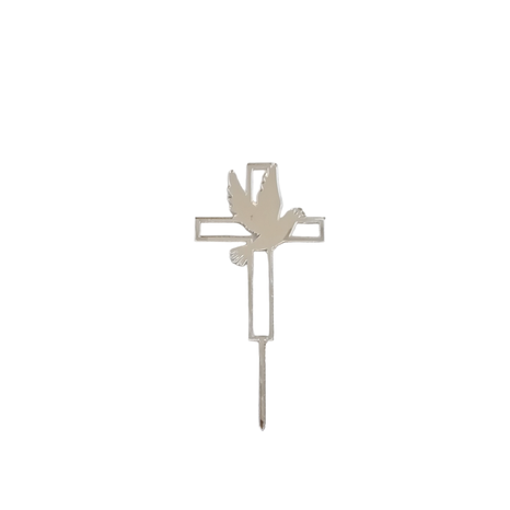 Akrylový zápich kríž s holubicou - strieborný