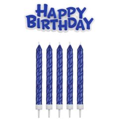 Sviečky modré s nápisom Happy Birthday