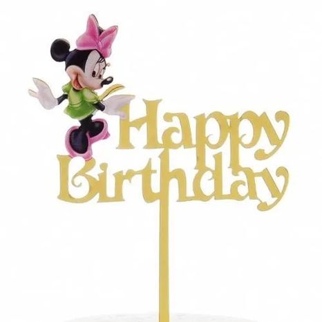Tortový zápich akryl Happy Birthday Minnie