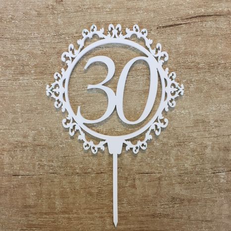 Zrkadlový zápich - číslo 30 ornament biely